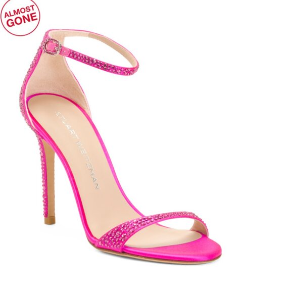 STUART WEITZMAN fuchsia Made In Spain Leather Nudist Shine 100 Heels - Picture 1 of 2